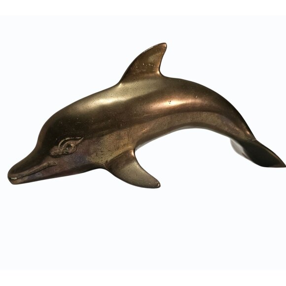 Vintage Brass Dolphin Figurine Paperweight Display Piece - Picture 2 of 10